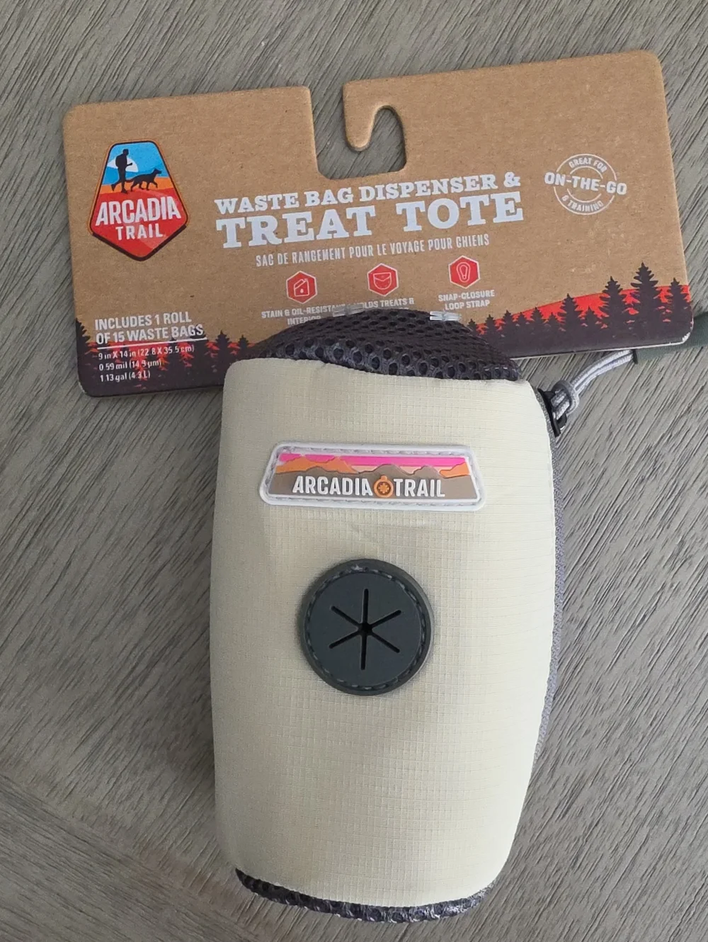 Arcadia Trail Tan Dog Waste Bag Dispenser & Treat Tote, Waste Bags Roll Included